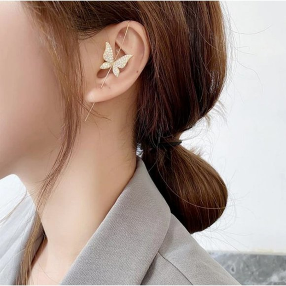 Brand New Butterfly Crystal Ear Crawler Jewelry Gold Alloy Gift